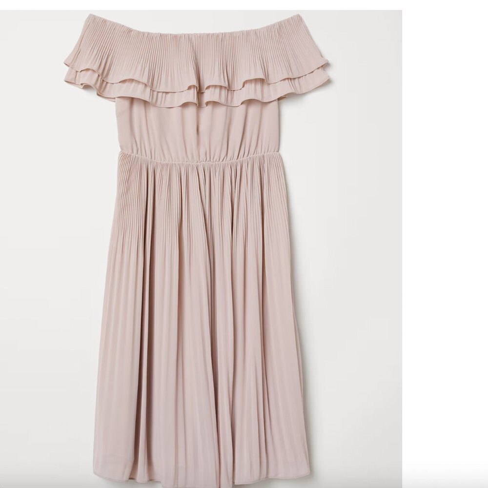 H&M Pleated Off-Shoulder Knee Length Dress